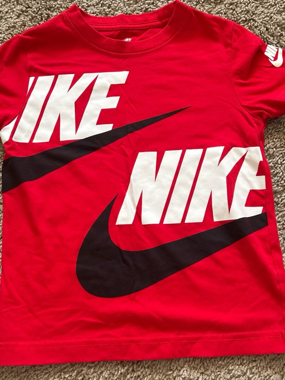 Nike Red Short Sleeve Logo Tee with Black Swoosh Accents